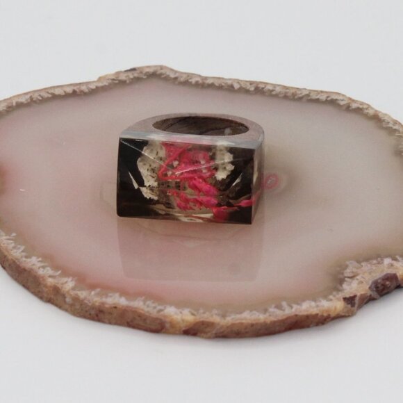 Jewelry ring statement wood wooden pink flower nature size 7 fashion new - Picture 4 of 7